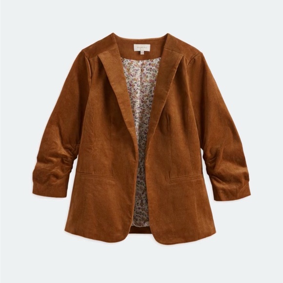 NWT Skies are Blue Corduroy Raja Collarless Blazer Camel Brown - Picture 9 of 10